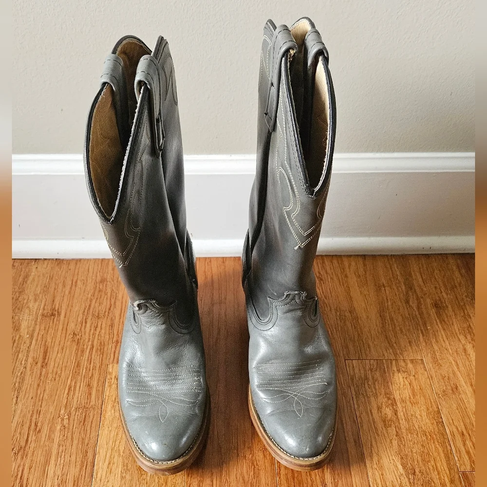 Vintage DINGO 5965 Gray Distressed LEATHER Western Cowboy Boots Mens Size 8 D